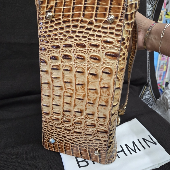 NWT Brahmin honey brown Melbourne, Crocodile-Embossed Duxbury Satchel Bag - Picture 8 of 13